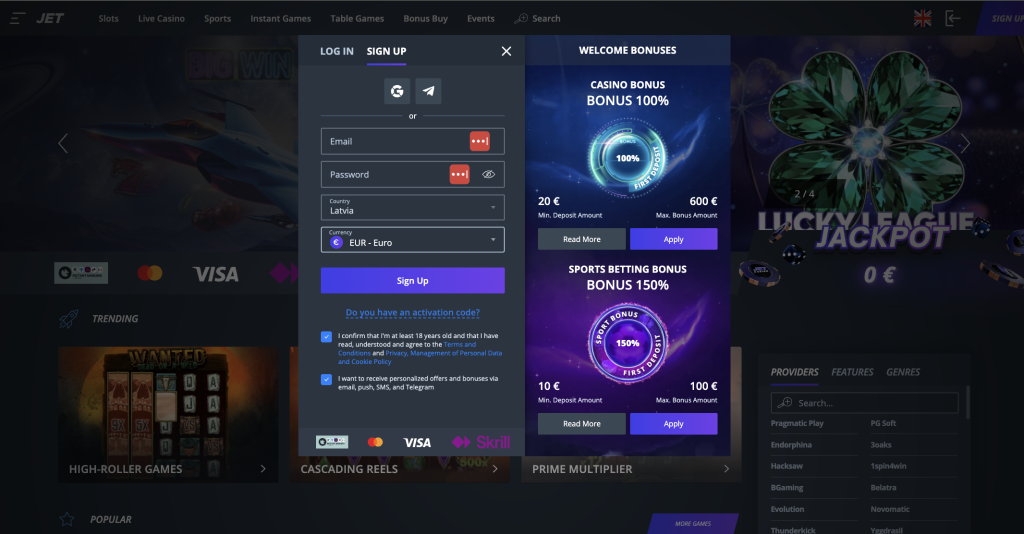 Jet Casino регистрация